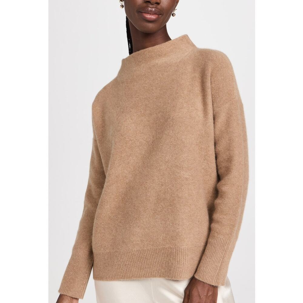 Vince XS Plush Funnel Neck 100% Cashmere Sweater $448 Turtleneck Tan Sand Stone